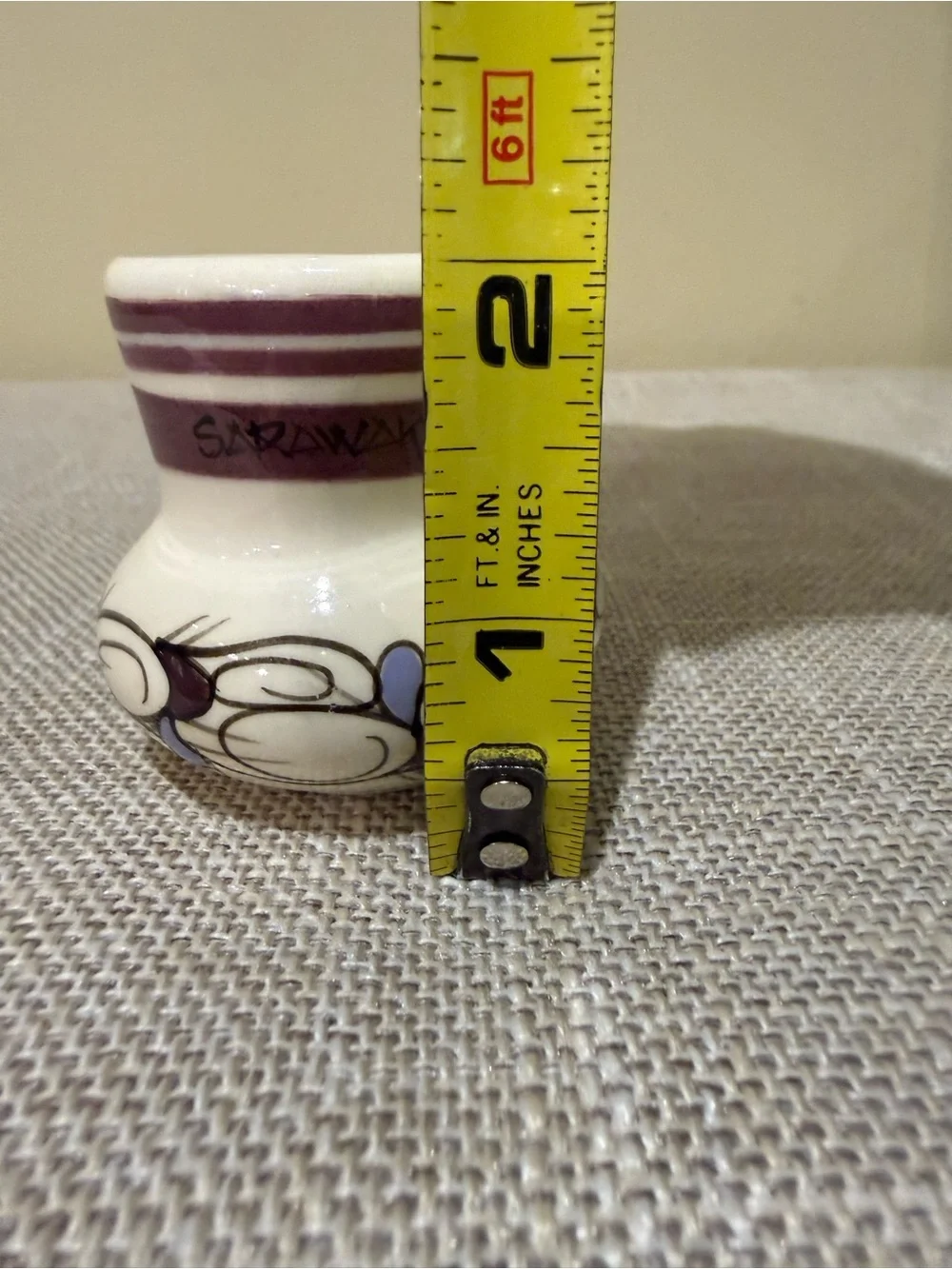 Vintage Sarawak Handpainted Studio Pottery Miniature Vase / Toothpick Holder